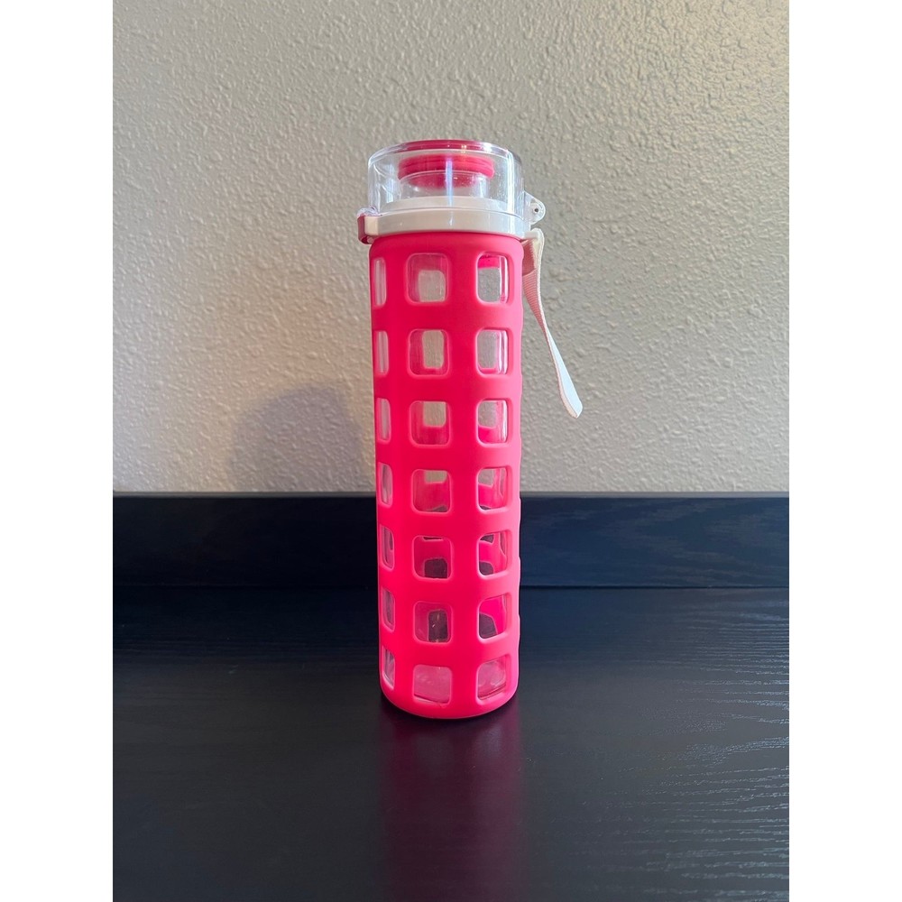 Ello Syndicate Glass Water Bottle With One touch flip top Pink 20Oz